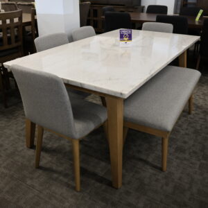 Milan 5-Piece Marble-Top Dining Set with Bench