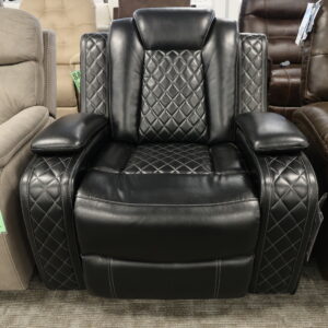 Diamond-Stitched Black Faux Leather Recliner