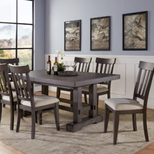 Napa 5-Piece Dining Set featuring a trestle-style dining table and four upholstered side chairs in a rich dark finish.