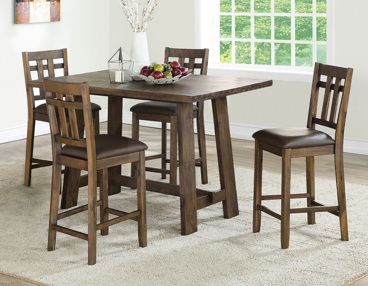 Saranac 5-Piece Counter Dining Set in Rustic Brown Finish