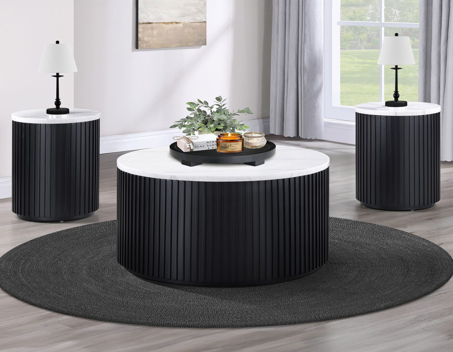 Colvin Marble Black Cocktail Table and End Tables