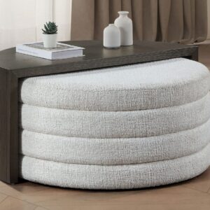 Florence black nesting cocktail table with upholstered ottoman, modern curved design, and space-saving functionality.