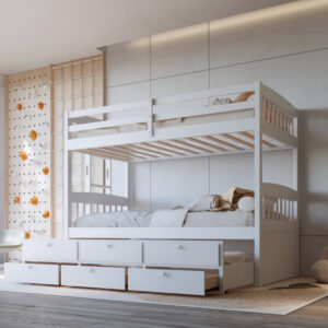 BB41 TWIN/TWIN Bunk Bed w/Twin Trundle + 3 Drawers White