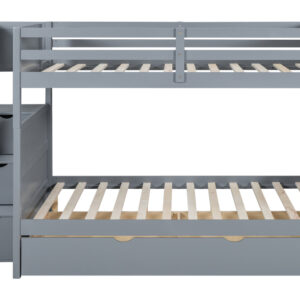 BB53 FULL/FULL Bunk Bed w/Twin Trundle + Staircase Storage