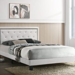 Passion White Velvet Platform Bed - Full, Queen, King